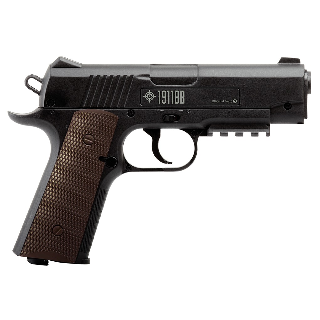 Crosman 40001 1911 Air Pistol CO2 177 20+1 Smooth Bore Barrel, Fixed Front/Fixed Notch Rear Sights, Black Checkered Polymer Grips
