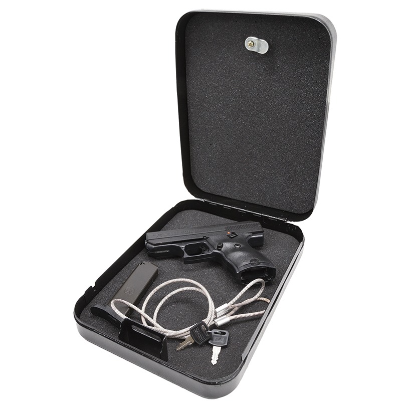 Hi-Point 916HSP CF Home Security Package 9mm Luger 8+1 3.50” Black Steel Barrel Black Powder Coated/Chrome Serrated Steel Slide Black Polymer Frame Black Polymer Grip, Keyed Lock Box