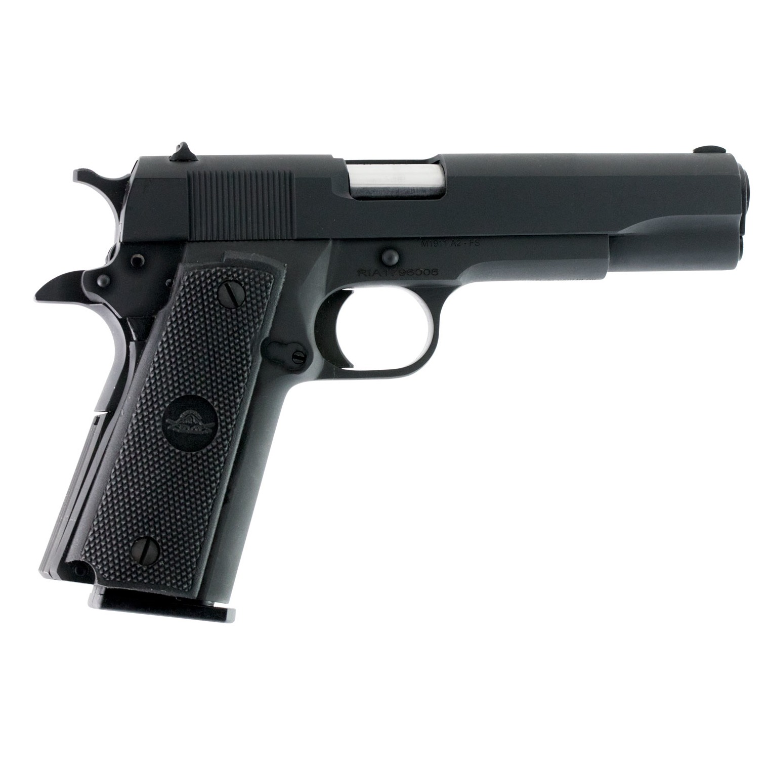 Rock Island 51453MA GI Standard FSHC *MA Compliant 45 ACP Caliber with 5” Barrel, 10+1 Capacity, Overall Black Parkerized Finish Steel, Beavertail Frame, Serrated Slide & Black Rubber Grip