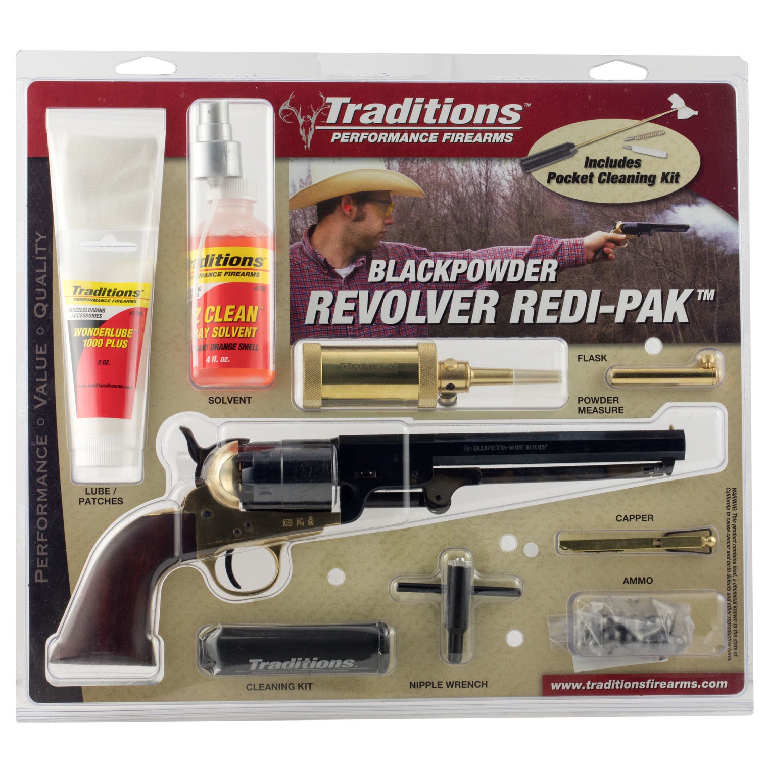 Traditions FRS18511 1851 Navy Break Open 44 Cal #11 Percussion 7.50” 6 Shot Brass Frame Blued Barrel & Cylinder Walnut Grip (Redi-Pak)