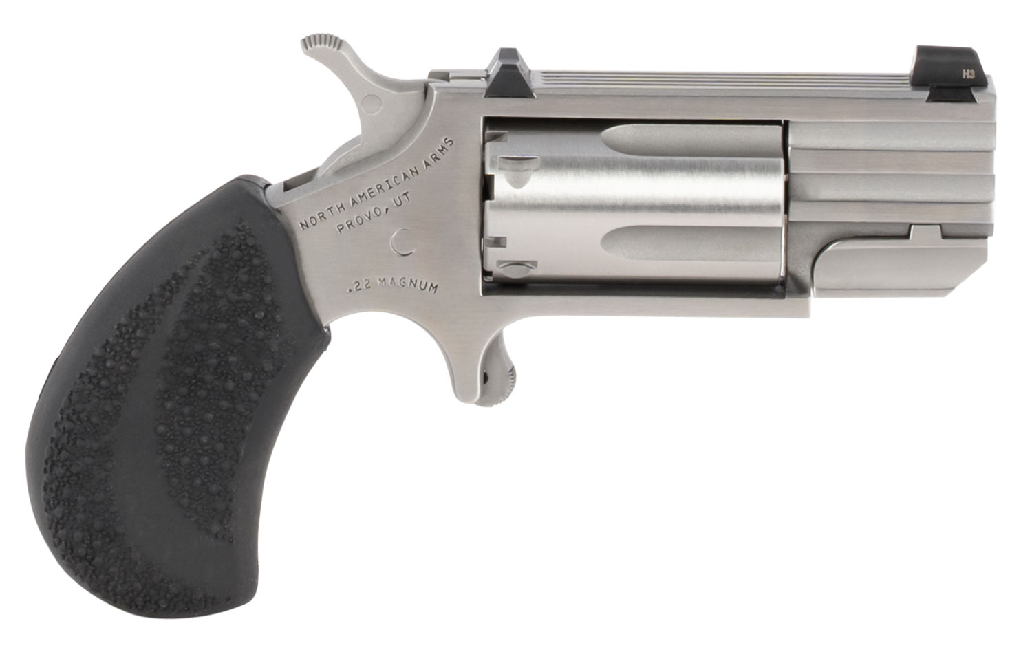 North American Pug Revolver PUGTC, 22 LR/Mag, 1", Black Rubber Grip, Stainless Finish, 5 Rd