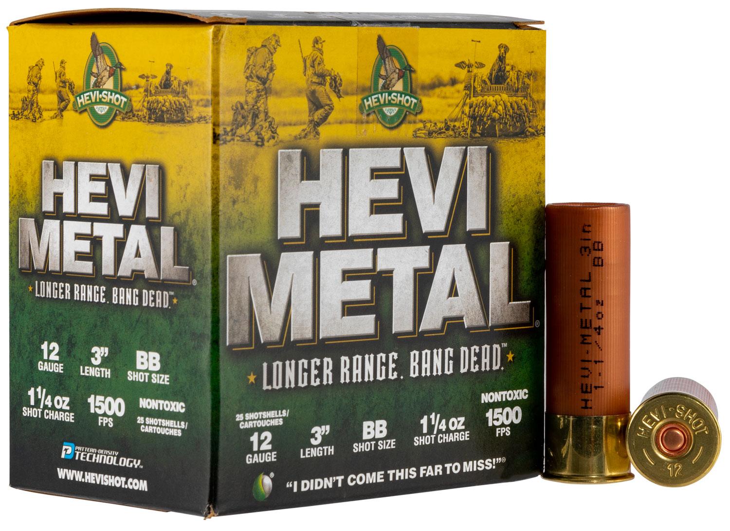 HEVI-Metal Longer Range Shotshells HS38088, 12 Gauge, 3", 1 1/4 oz, 1500 fps, BB Shot, 25 Rds/bx