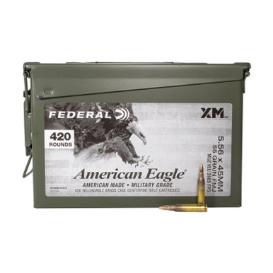 Federal 5.56mm NATO 55 gr FMJ-BT 420 Rounds in Metal Ammo Can