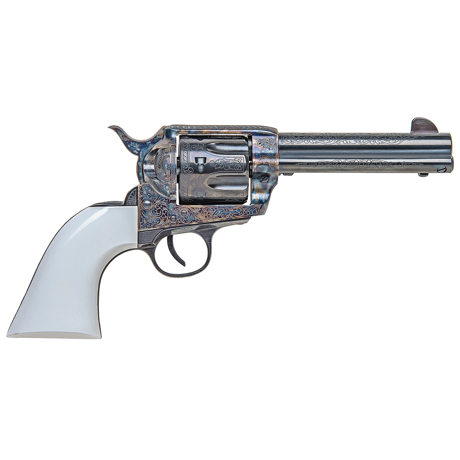 Traditions SAT73110BTM 1873 Froniter 45 Colt (LC) 6rd 4.75” Blued Barrel & Cylinder Color Case Hardened Steel Frame White PVC Grip