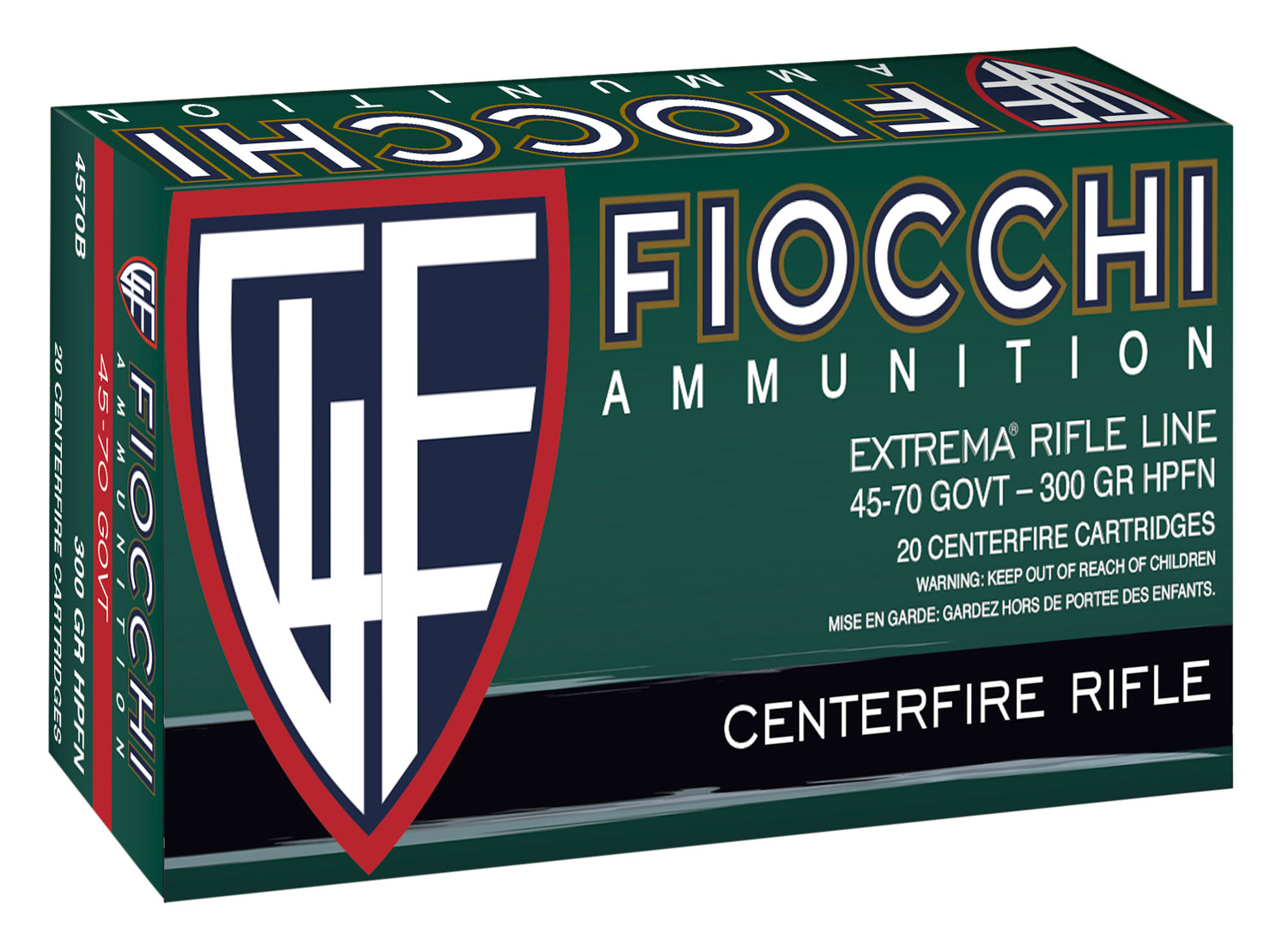 Fiocchi Extrema Rifle Ammunition 4570B, 45-70 Gov, Jacketed Hollow Cavity, 100 gr, 1900 fps, 20 Rd/Bx