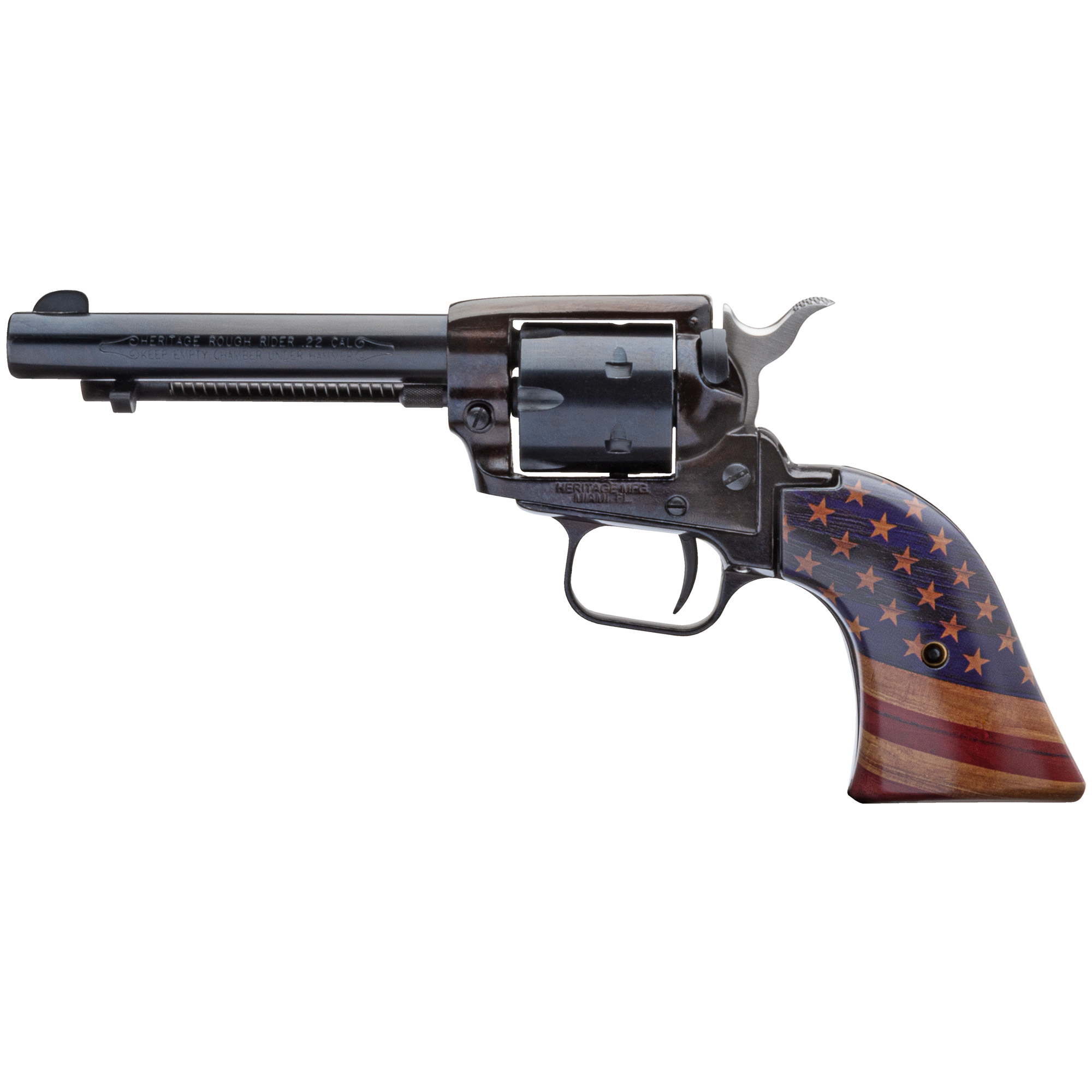 Heritage Mfg RR2B4GOLDUSA Rough Rider 22 LR 4.75” 6rd Overall Black Gold USA Flag Wood Grips
