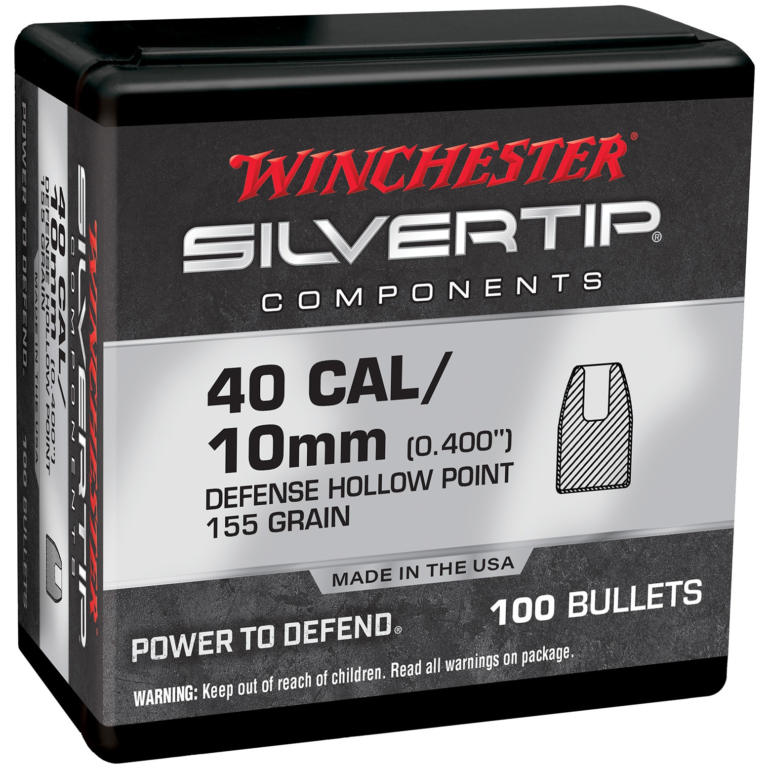 Winchester Ammo WB40ST155X Centerfire Handgun Reloading 40S&W 155gr Silvertip Hollow Point 100 Per Box/10 Case