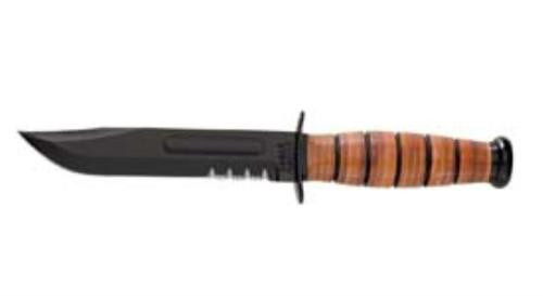 Ka-Bar USMC Short 5.25" Fxd 1095 Cro-Van Clip Point Serr Lthr Hndl Sheath