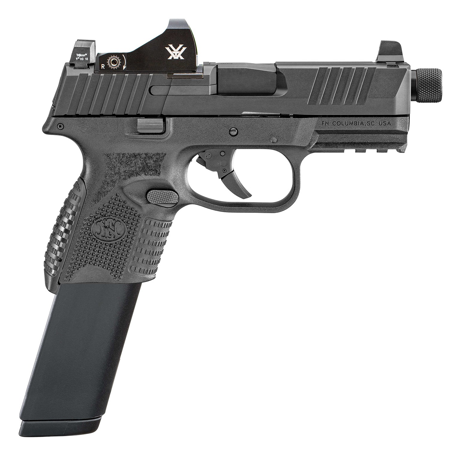 FN 66100802 509CT w/Optic 9mm Luger 12+1/24+1 4.32” Black Steel Threaded Barrel, Black PVD Optic Cut/Serrated Steel Slide & Polymer Frame w/Picatinny Rail, Vortex Viper Red Dot, Ambidextrous