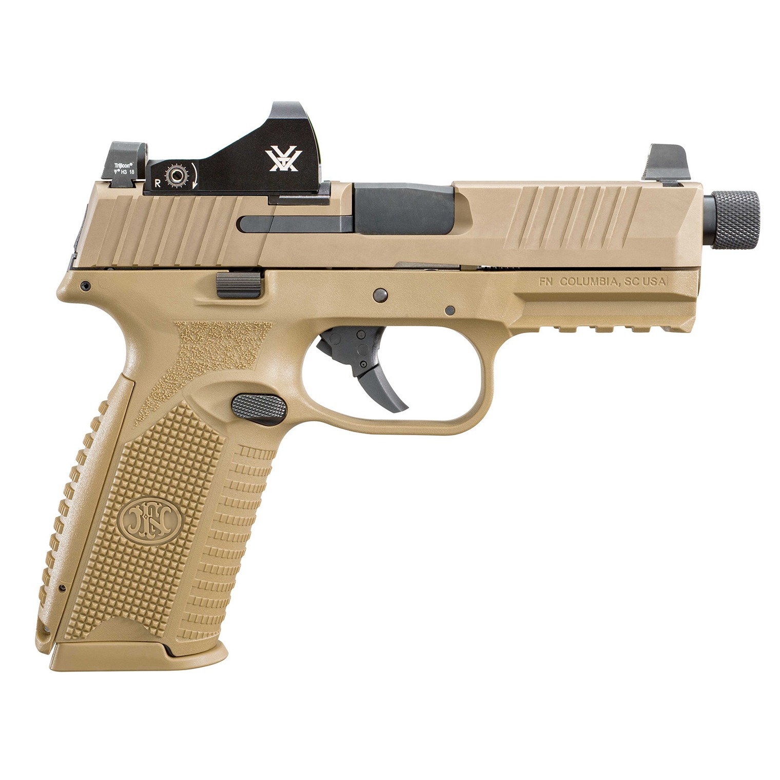 FN 66100847 509 Tactical 9mm Luger 4.50” TB 10+1(3) Flat Dark Earth Polymer Frame Flat Dark Earth Steel Slide Flat Dark Earth Interchangeable Backstrap Grip Includes Vortex Viper Red Dot & 3 Mags