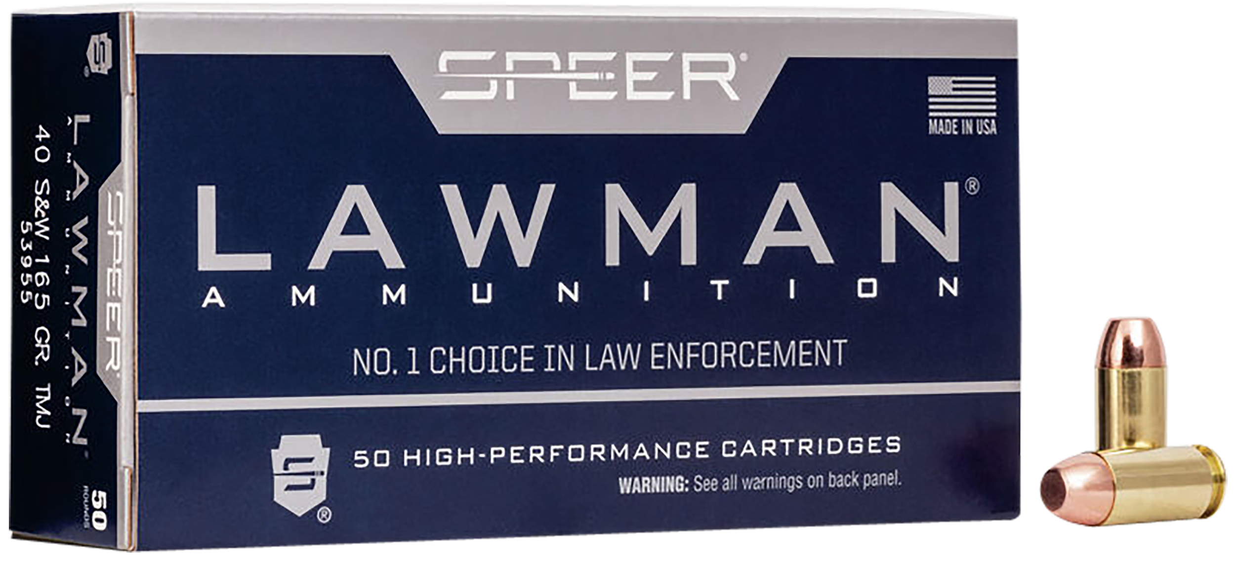 Speer Ammo Lawman 40 S&W 165gr Total Metal Jacket Flat Nose 50 Bx/20 Cs - Box or Case
