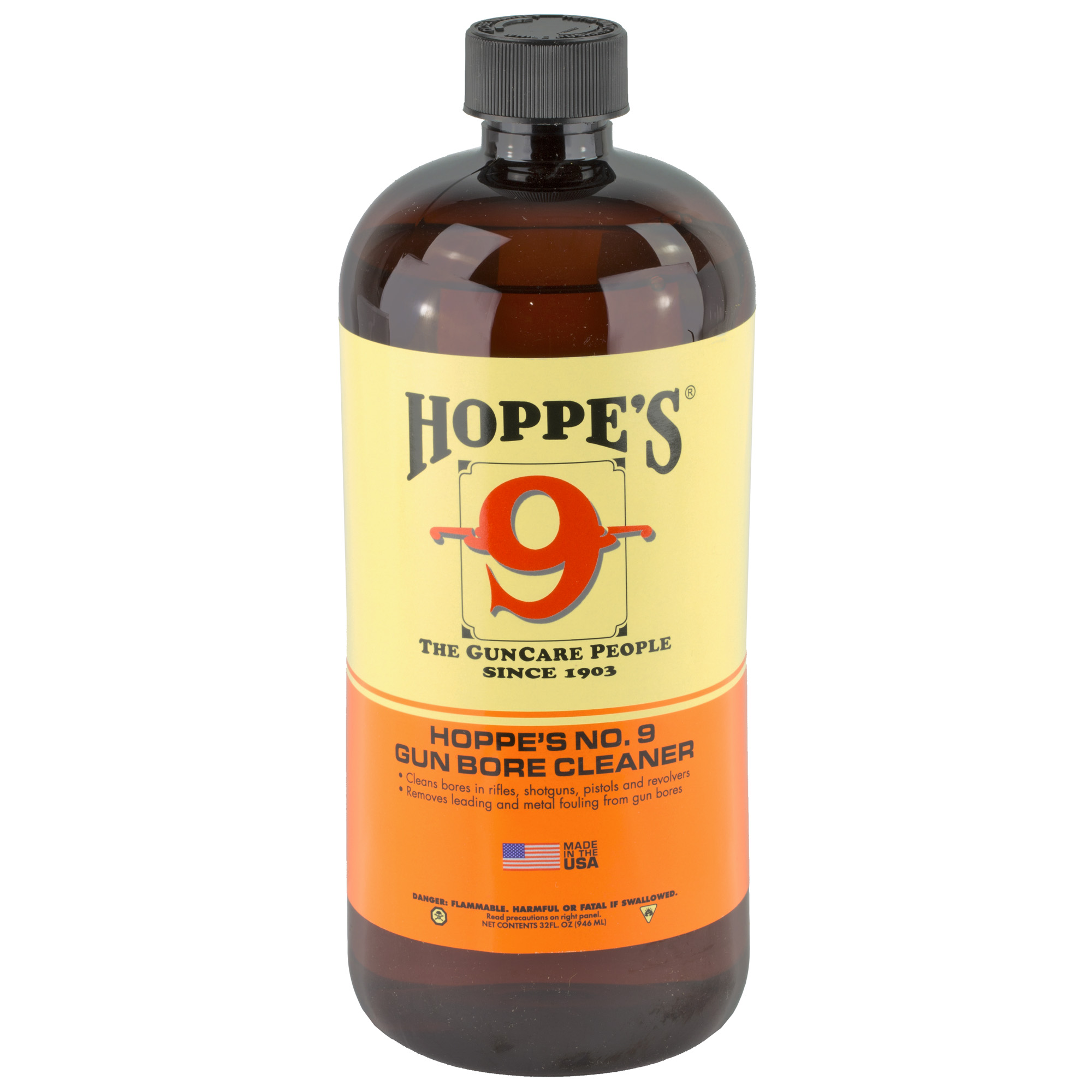 Hoppe’s 932 No. 9 Bore Cleaner Removes Carbon Powder & Lead Fouling Child Proof Cap 1 Quart (32 oz.) Bottle
