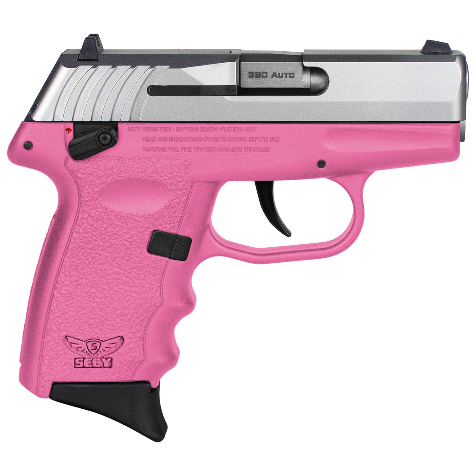SCCY Industries CPX-4TTPK CPX-4 380 ACP 10+1 2.96” Pink Polymer Serrated SS Slide Finger Grooved Pink Polymer Grip