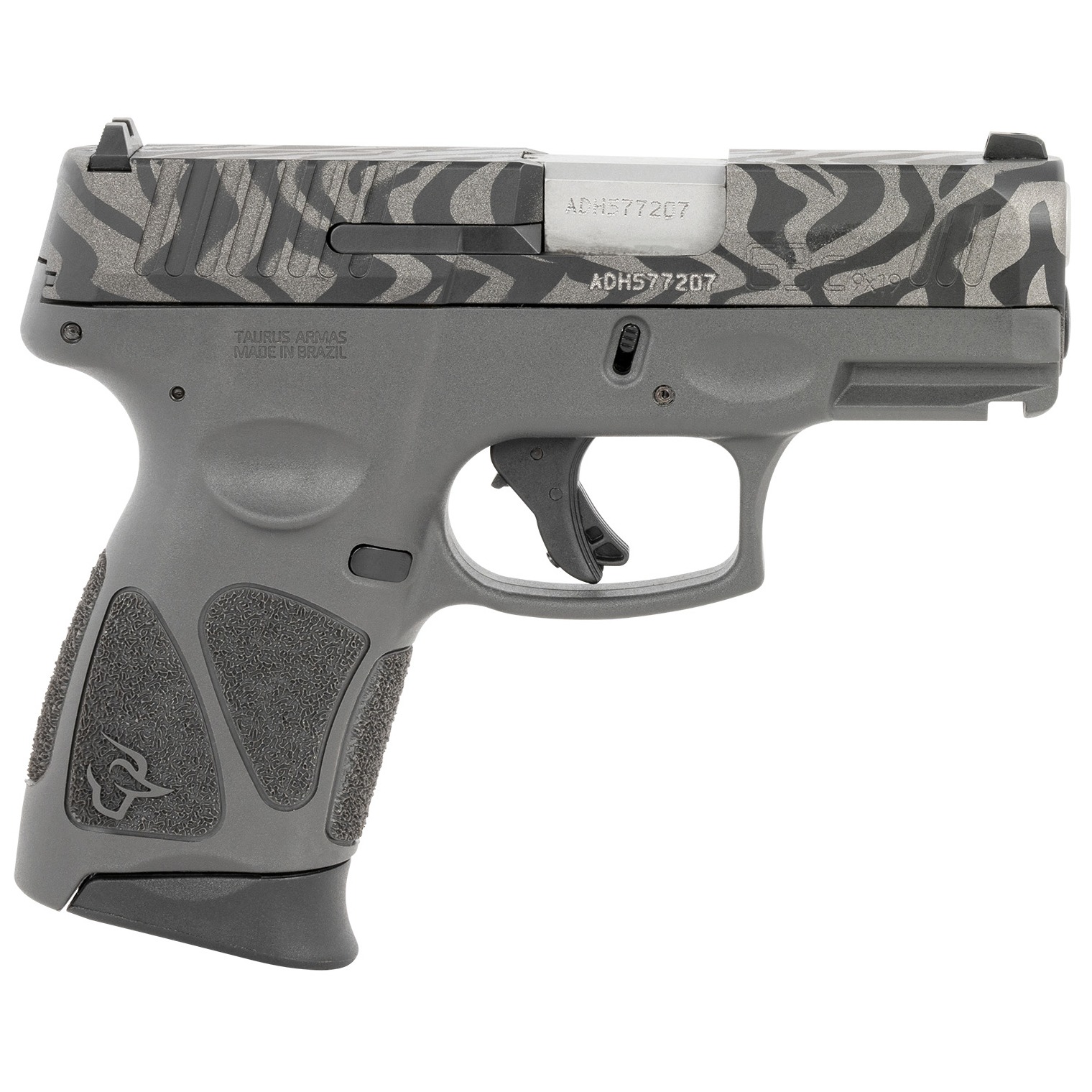 Taurus 1G3C931GZEB G3C Compact Frame 9mm Luger 12+1 3.26” Matte Stainless Steel Barrel, Gray w/Zebra Stripes Serrated Steel Slide, Black Polymer Frame w/Picatinny Rail, Black Polymer Grip, Right Hand