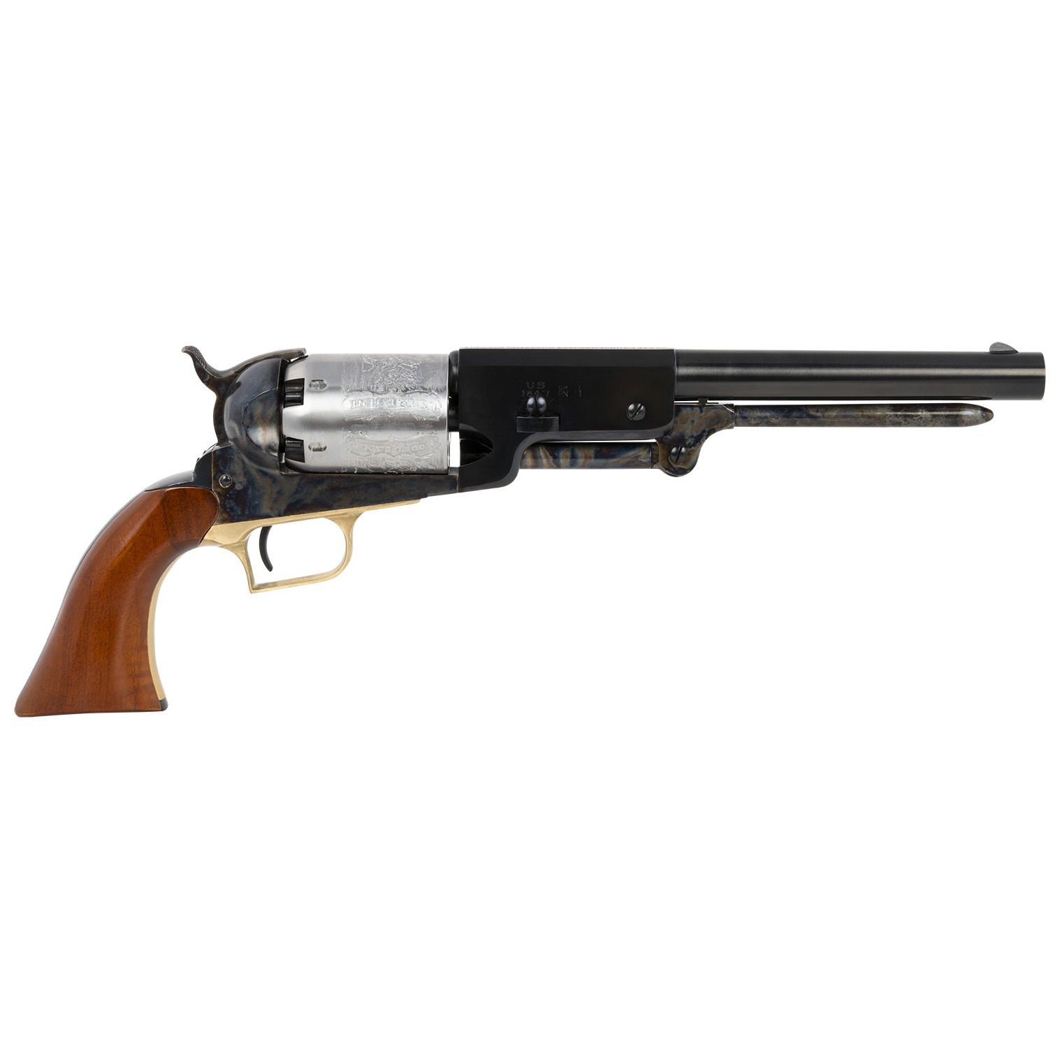Cimarron CA020COF 1847 Walker 44 Cal 6 Shot 9” Blued Round Steel Barrel, White Engraved Cylinder, Color Case Hardened Steel Frame, Walnut Grip, Exposed Hammer