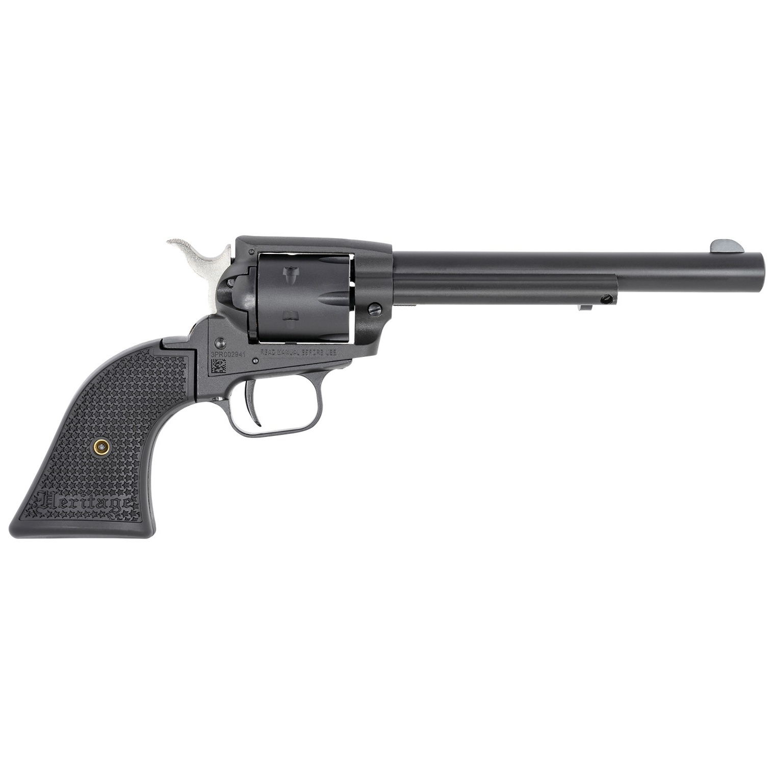 Heritage Mfg SRR22MBS6PG Rough Rider 22 LR/22 WMR 6 Shot/ 6.50” Black Satin Steel Barrel, Frame & Cylinder, Black Polymer Grip, Hammer/Thumb Safety, Exposed Hammer