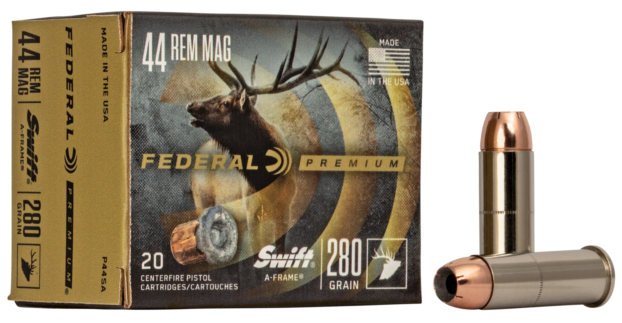 Federal Premium 44 Rem Mag 280gr Swift A-Frame 20rd - Box or Case
