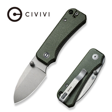 CIVIVI Knives C19068SB-1 Ben Petersen Baby Banter Folding Knife - 2.34" Nitro-V Stonewashed Blade, Green Micarta Handles
