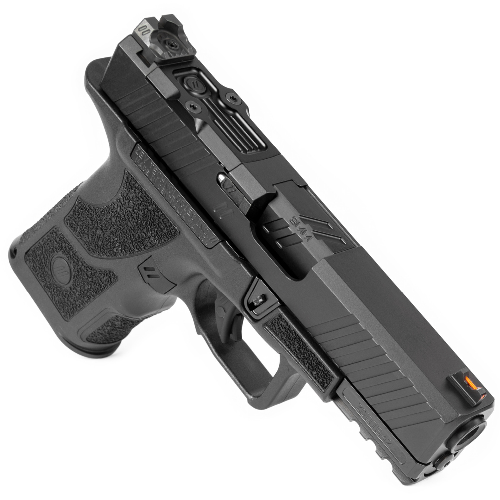 ZEV OZ9XDUTYSS OZ9 Duty Compact X 9mm Luger 17+1 4”, Black, Serrated Stainless Steel Slide with Optic Cut, X-Grip Polymer Frame with Picatinny Rail, Fiber Optic Combat Sights