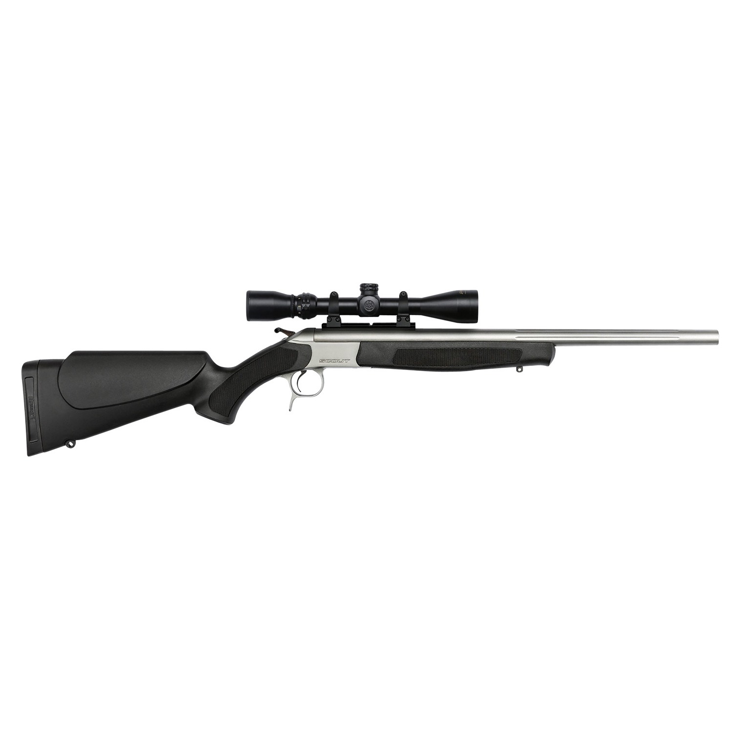 CVA CR4821SSC Scout Takedown Compact 350 Legend 1rd 20” Threaded/Fluted, Matte Stainless Barrel/Rec, Black Synthetic Furniture, Includes 3-9x40mm Scope