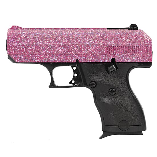 Hi-Point 916PISP C9 9mm Luger 8+1 3.50” Black Steel Barrel, Hydro-Dipped Pink Sparkle Serrated Slide, Black Polymer Frame, Black Polymer Grips