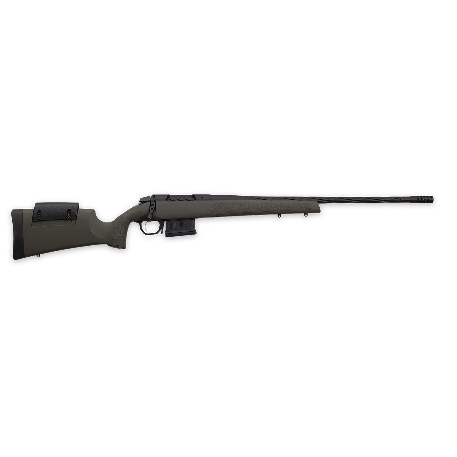 Weatherby 3WRXP240WR6B 307 Range XP 240 Wthby Mag 5+1 24” Fluted, Black Barrel/Rec, OD Green Synthetic Stock with Adj. Cheek Rest, Accubrake Muzzle Brake, TriggerTech Trigger