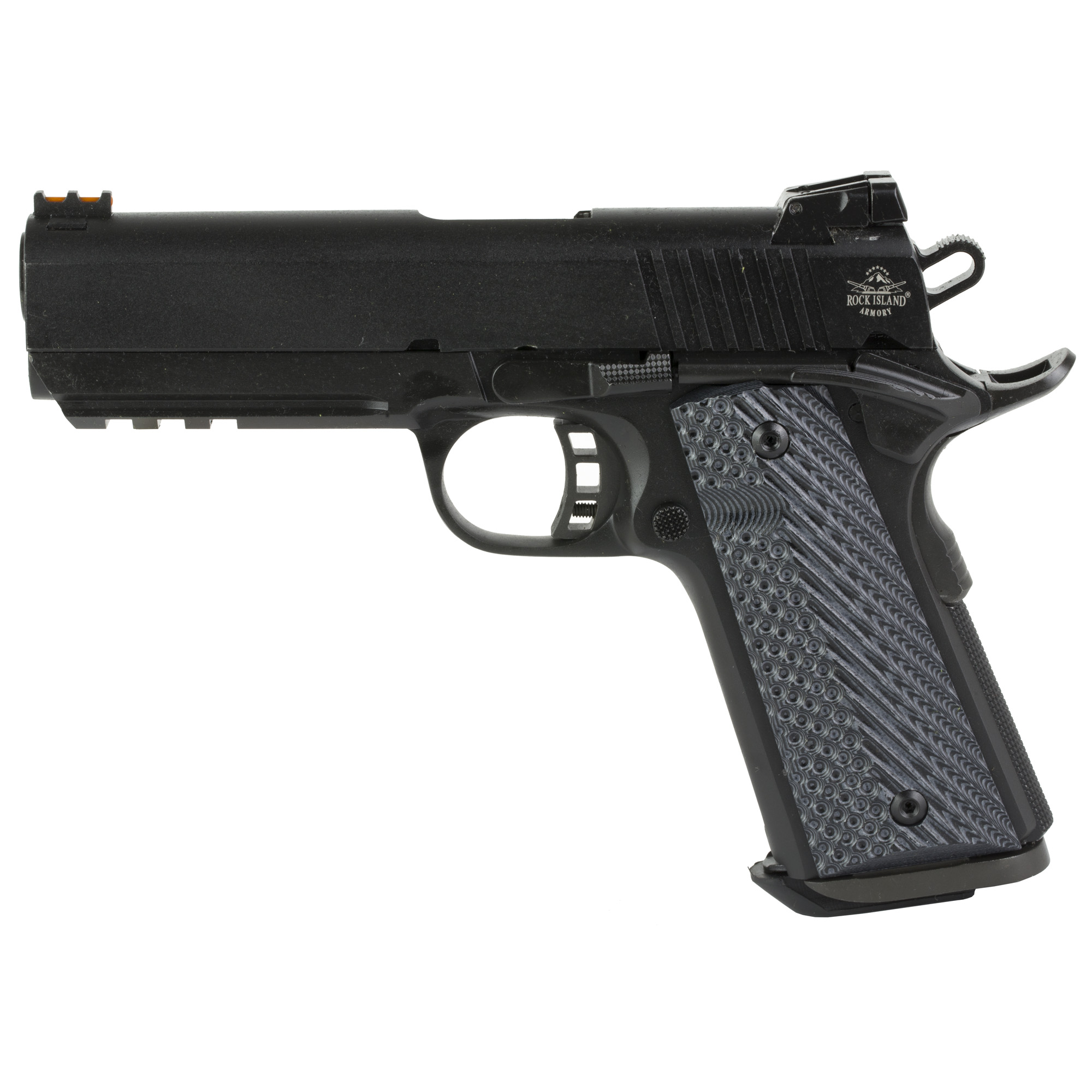 Rock Island 51994 Tac Ultra MS 10mm Auto Caliber with 4.25” Barrel, 8+1 Capacity, Overall Black Parkerized Finish Steel, Picatinny Rail/Beavertail Frame, Serrated Slide & Black/Gray G10 Grip