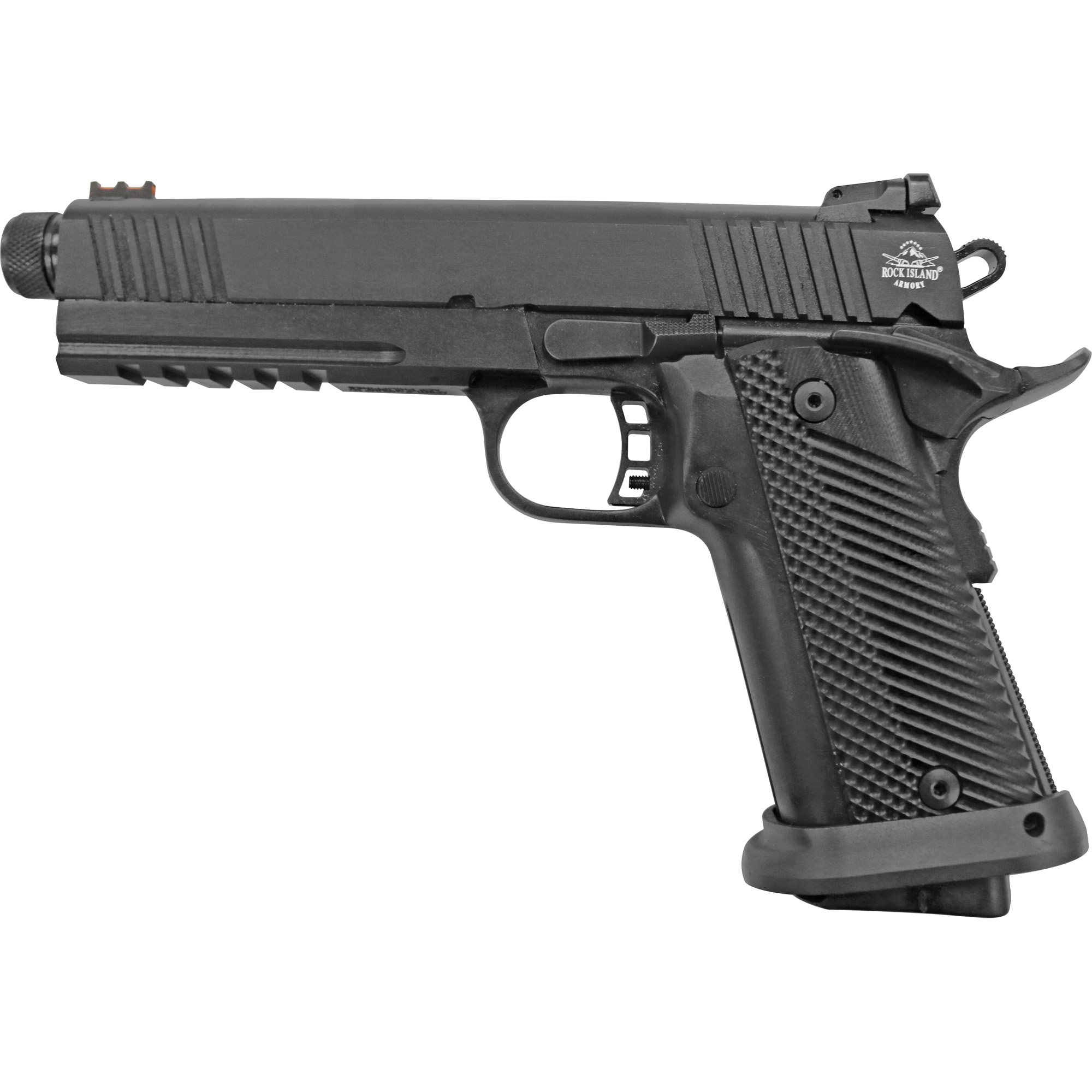 Rock Island 56862 Tac Ultra FS 10mm Auto Caliber with 5.50” Threaded Barrel, 16+1 Capacity, Overall Black Parkerized Finish Steel, Picatinny Rail/Beavertail Frame, Serrated Slide & Black G10 Grip