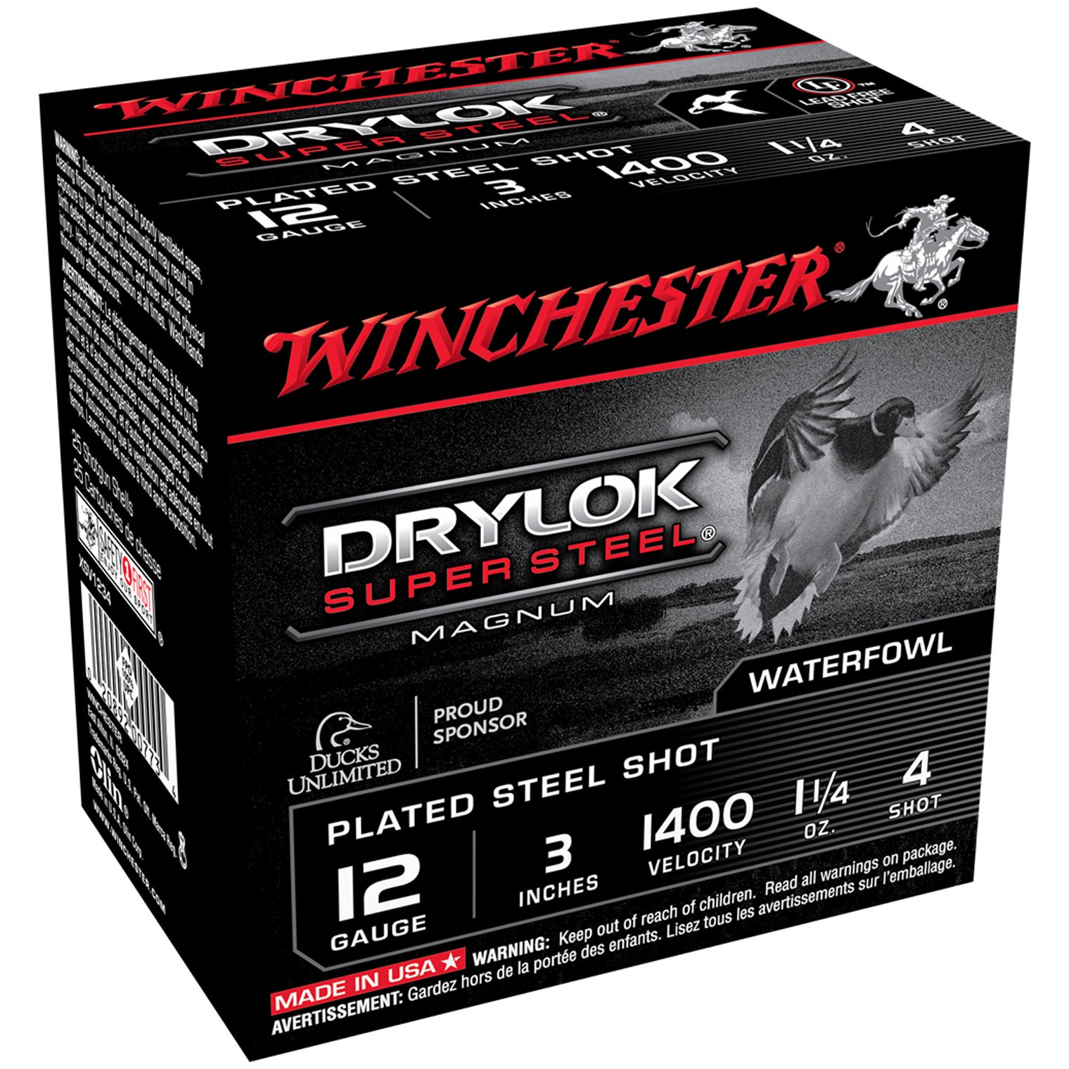 Winchester Ammo XSV1234 Drylok Super Steel Magnum 12Gauge 3” 1 1/4oz 4Shot 25 Per Box/10 Case