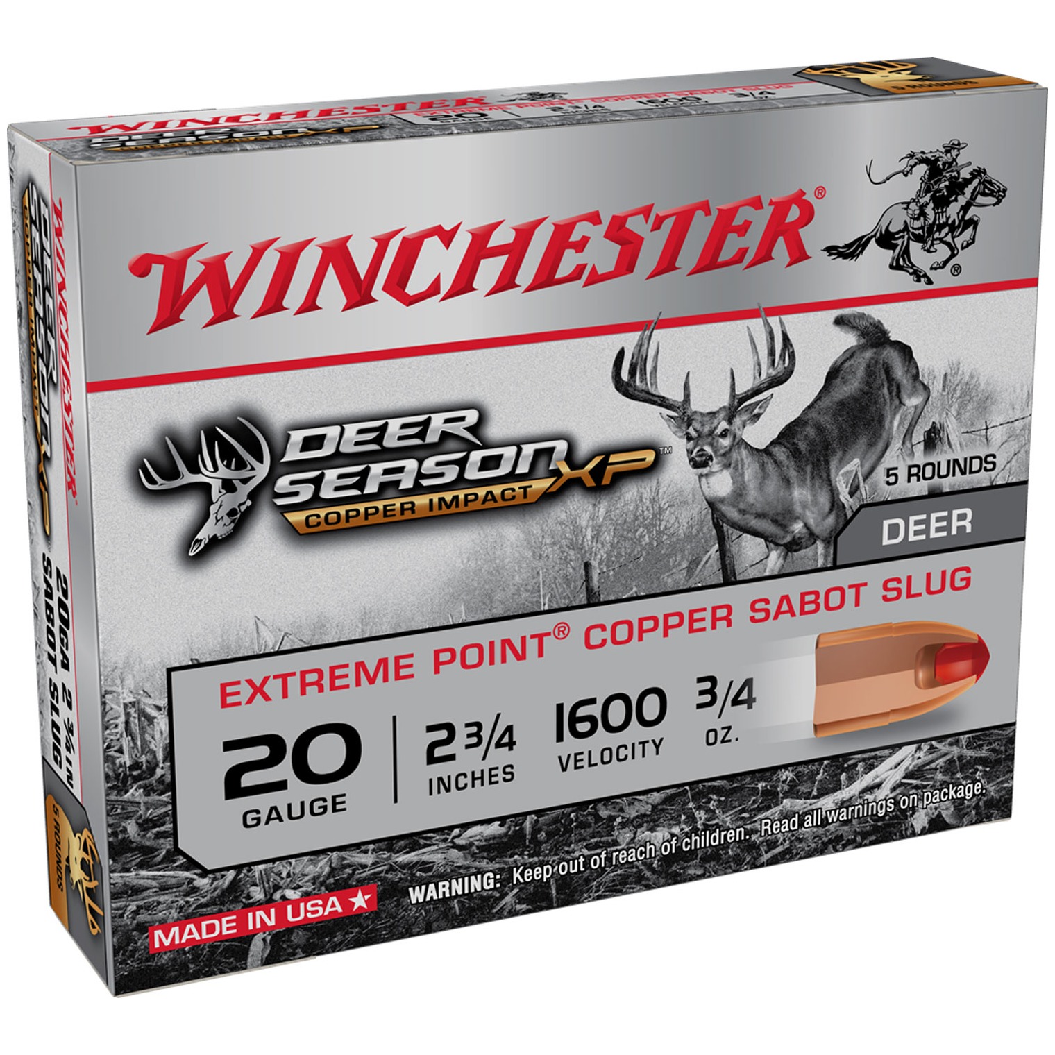 Winchester Ammo X20DSLF Deer Season XP Copper Impact 20 Gauge 2.75” 1 oz Sabot Slug Shot 5 Bx/ 20 Cs