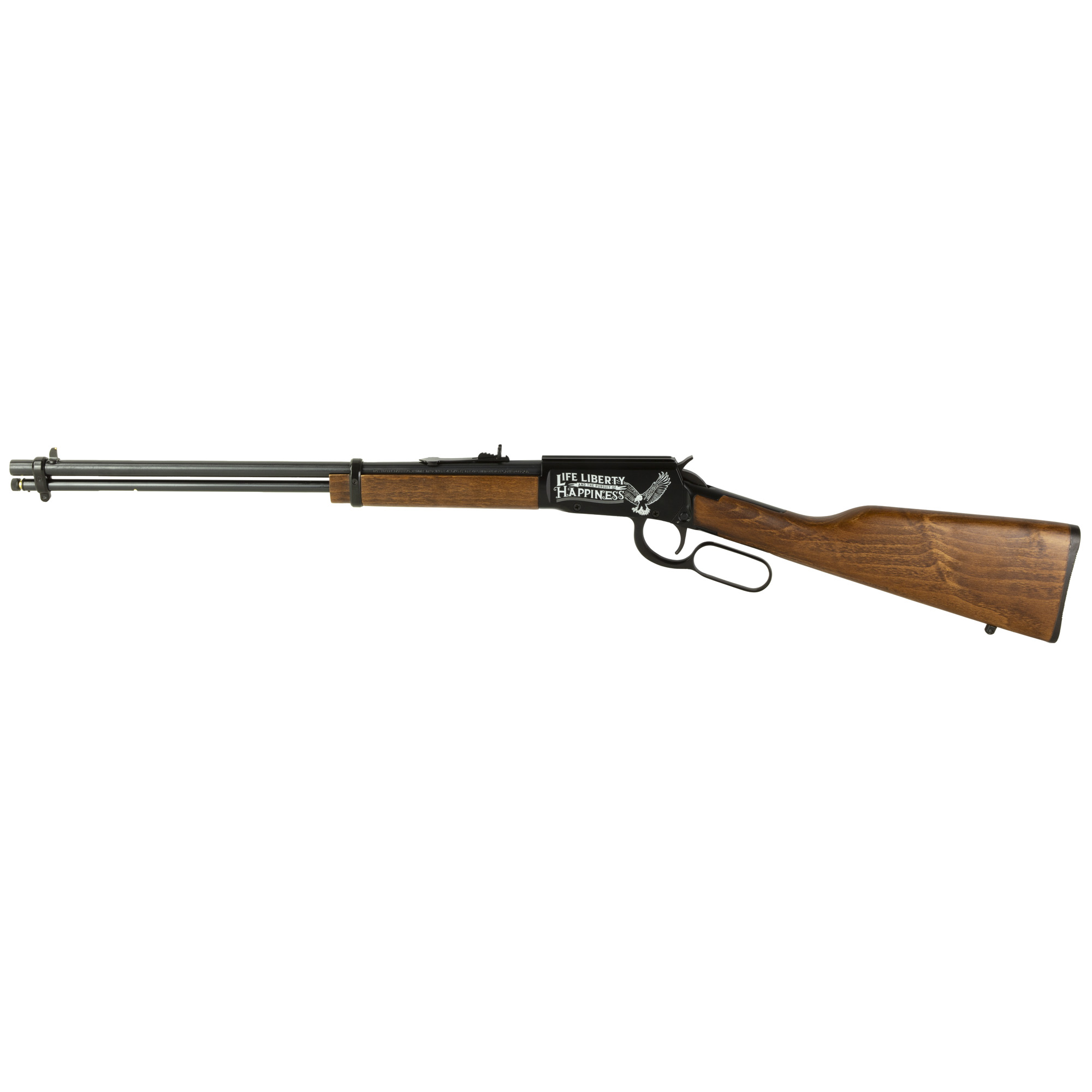 Rossi RL22W201WDEN19 Rio Bravo Full Size, Lever Action 22 WMR 12+1, 20” Polished Black Steel Barrel, Polished Black w/July 4 Eagle Engraving Steel Receiver, German Fixed Beechwood Stock, Right Hand