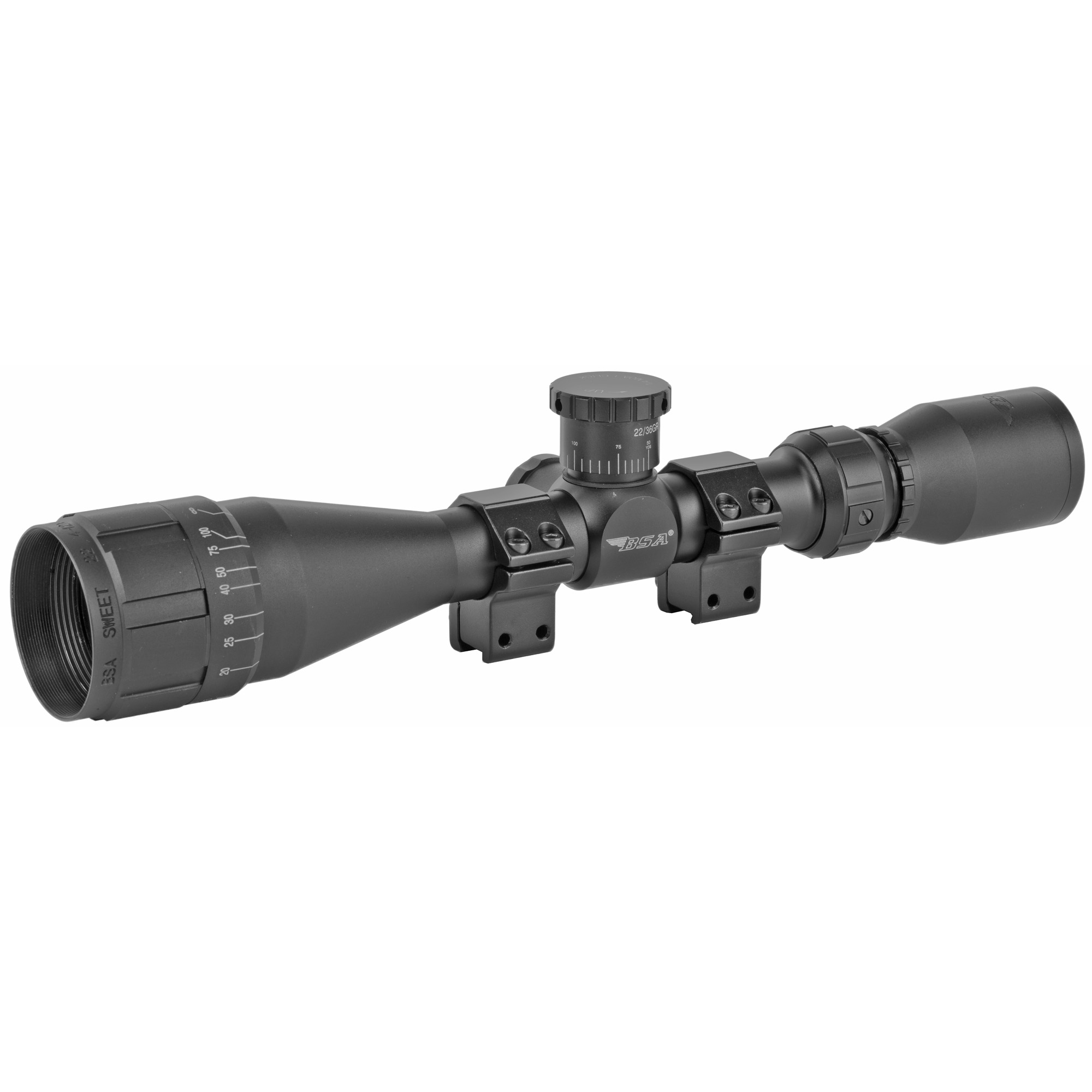 BSA 22412X40AO Sweet 22 Black Matte 4-12x 40mm AO 1” Tube 30/30 Duplex Reticle