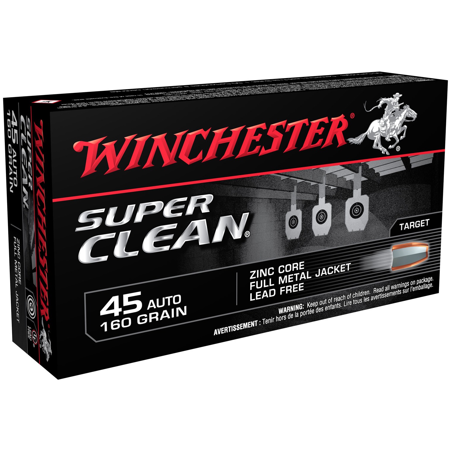 Winchester Ammo W45LF Super Clean 45ACP 160gr Lead Free Full Metal Jacket 50 Per Box/10 Case