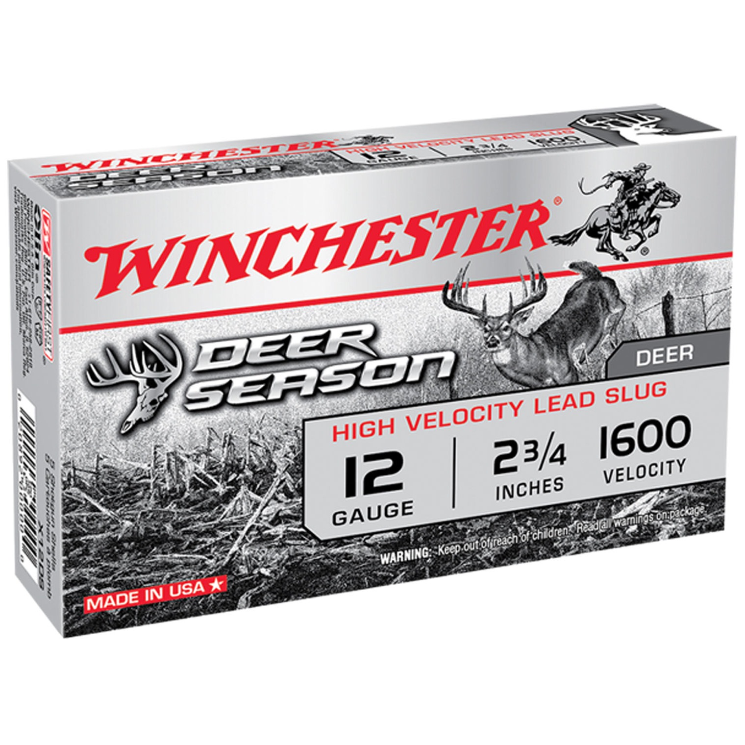 Winchester Ammo X12DS Deer Season High Velocity 12Gauge 2.75” 1 1/8oz Slug Shot 5 Per Box/20 Case