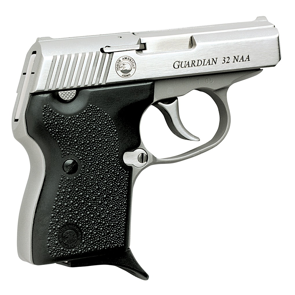 North American Arms 32NAA Guardian 32 NAA 6+1 2.50” Stainless Steel Barrel, Stainless Steel Serrated Slide, Stainless Steel Frame, Black Rubber Grip