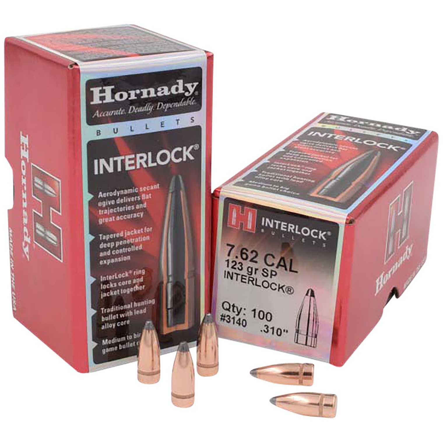 Hornady 3140 InterLock 7.62mm .310 123 gr Soft Point 100 Per Box/ 25 Case