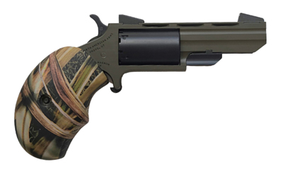 North American Arms TGHM Huntsman 22 WMR 5 Shot 2” Matte Black Heavy Vent Rib Barrel, OD Green Cerakote Steel Frame, Matte Black Cylinder, Camo Grip, Exposed Hammer, Leather Holster
