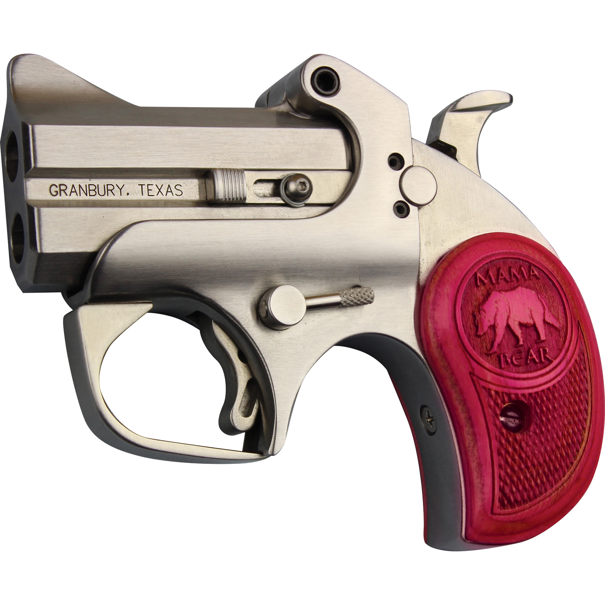 Bond Arms BAMB Mama Bear 357 Mag/38 Special 2rd 2.50” Stainless Steel Double Barrel & Frame, Auto Extractors & Rebounding Hammer, Blade Front/Fixed Rear Sights, Pink Wood Grip, Manual Safety