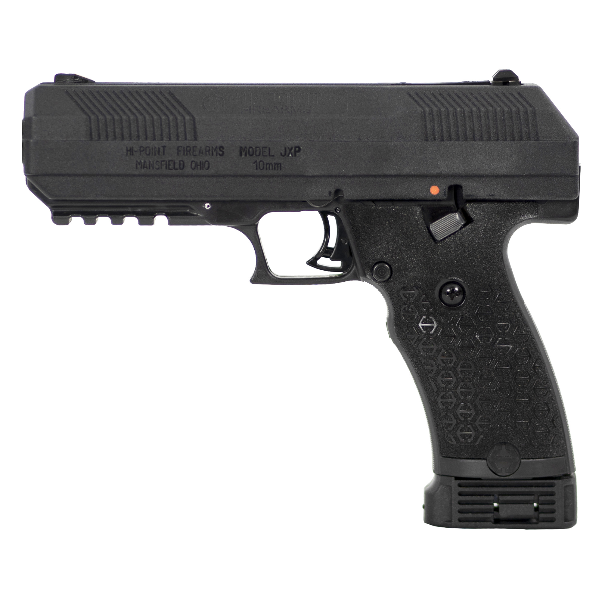 Hi-Point JXP10NTB JXP 10mm Auto 10+1 4.50” Black Steel Barrel, Black Powder Coated YC9 Styled/Serrated Steel Slide, Black Polymer Frame w/Picatinny Rail, Black Textured Polymer Grip