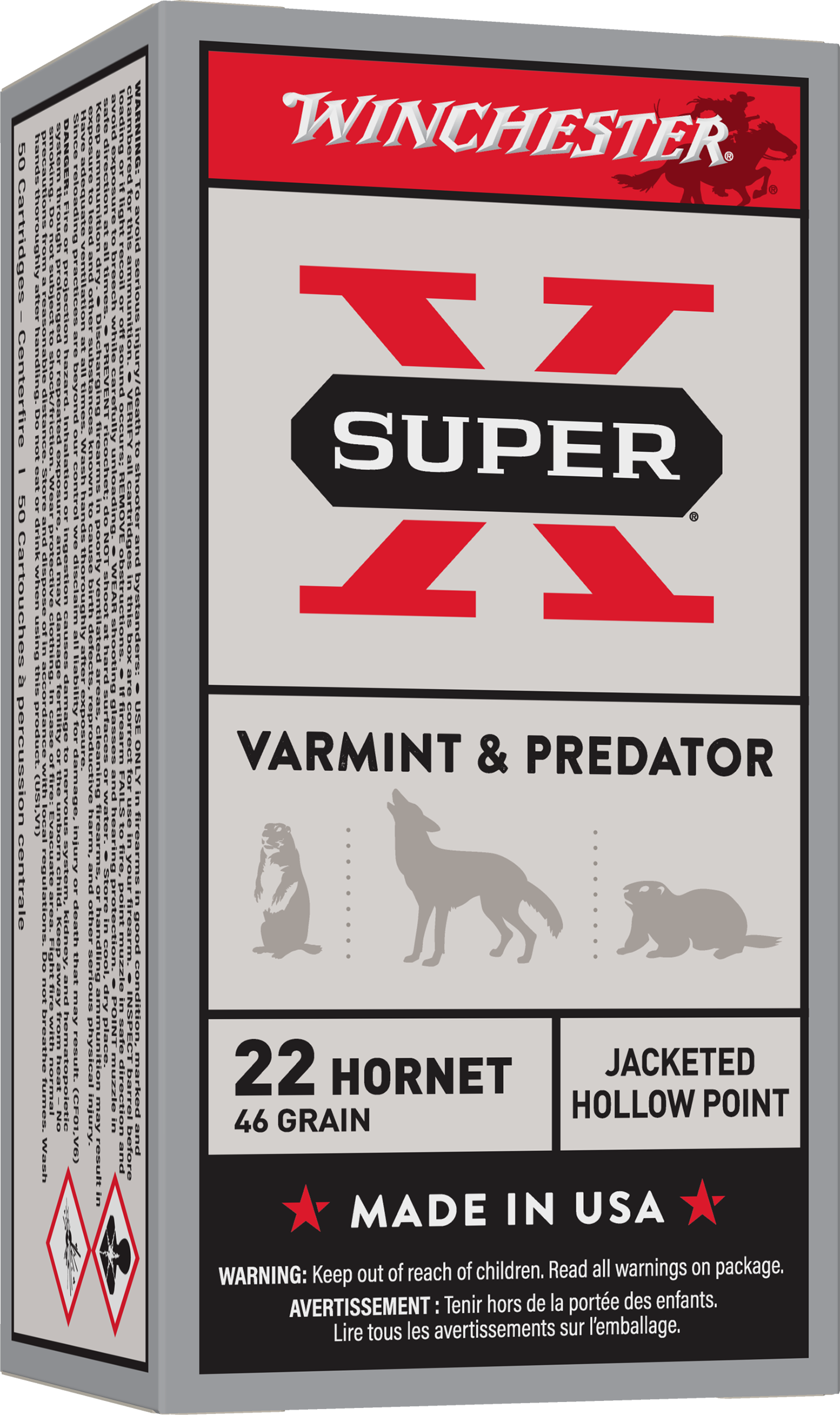 Winchester Ammo Super X 22 Hornet 46gr Jacketed Hollow Point 50 Rd - Box or Case