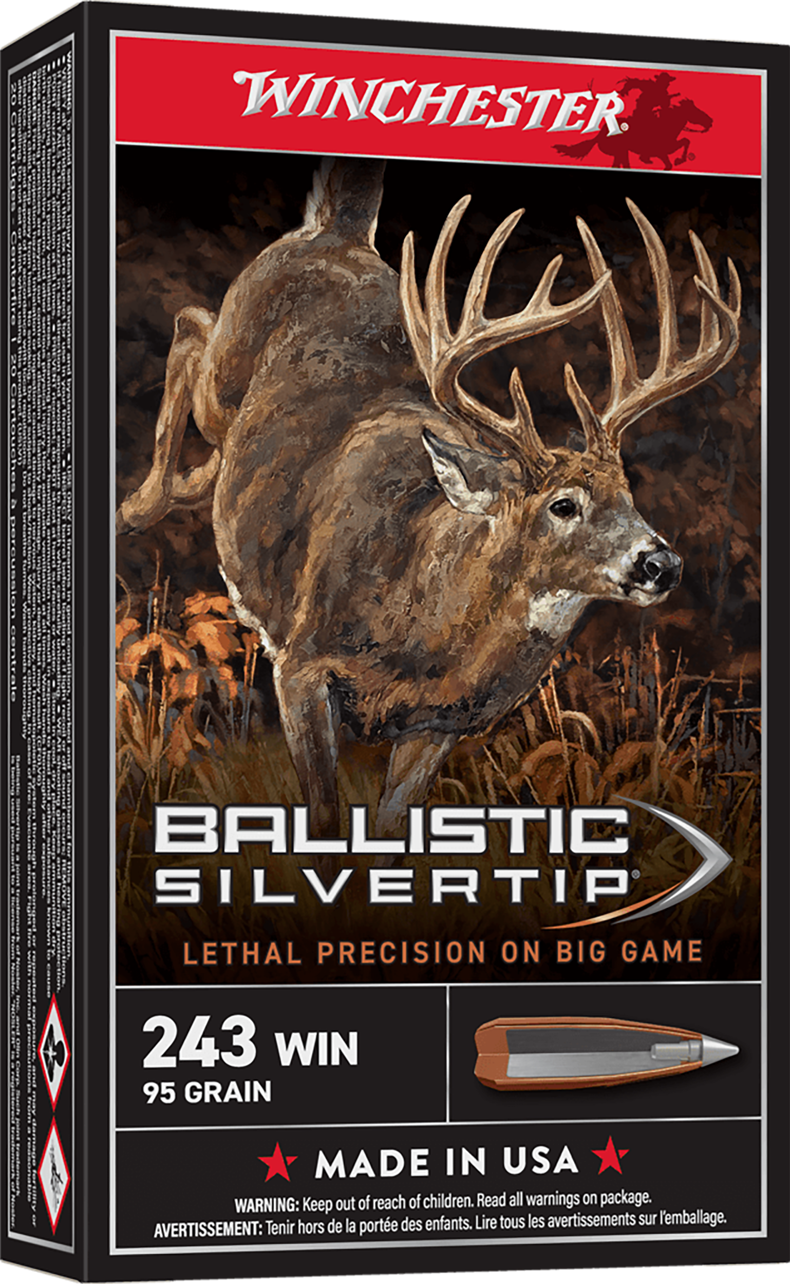Winchester Ammo Ballistic Silvertip 243 Win 95gr Rapid Controlled Expansion Polymer Tip - Box or Case