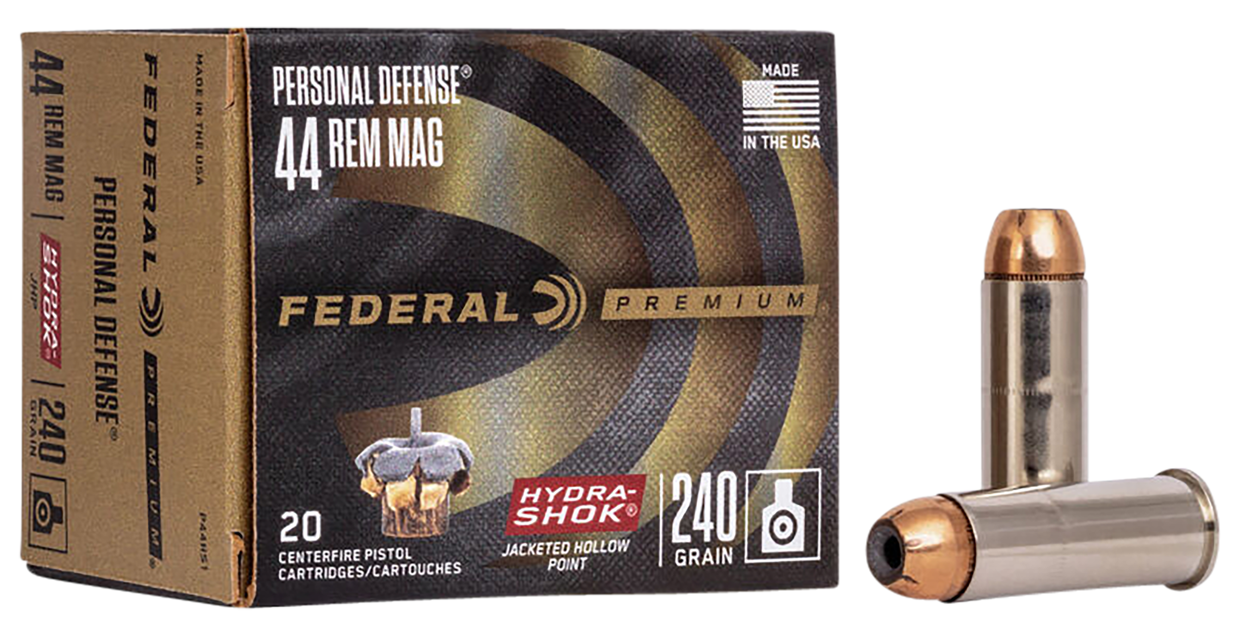 Federal Premium Personal Defense 44 Rem Mag 240gr Hydra-Shok JHP 20rd - Box or Case
