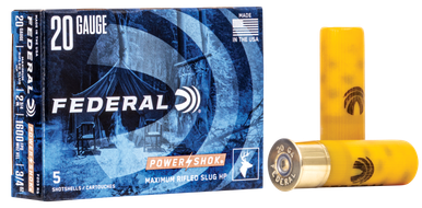 Federal F203RS Power-Shok 20 Gauge 2.75" 3/4 oz/328 gr 1600 fps Rifled Slug - 5 Shells per Box