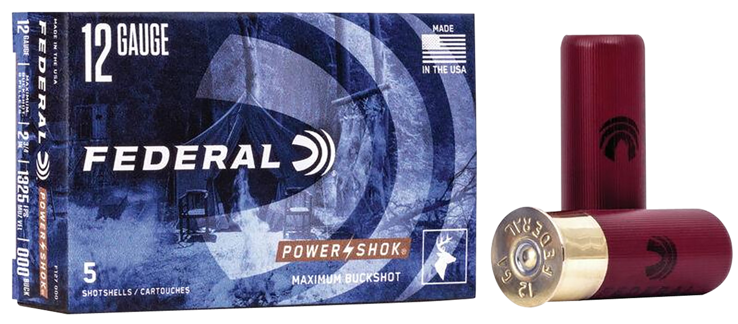 Federal Power-Shok Magnum 12 Gauge 2.75" 8 Pellets 000 Buck Shot - Box or Case