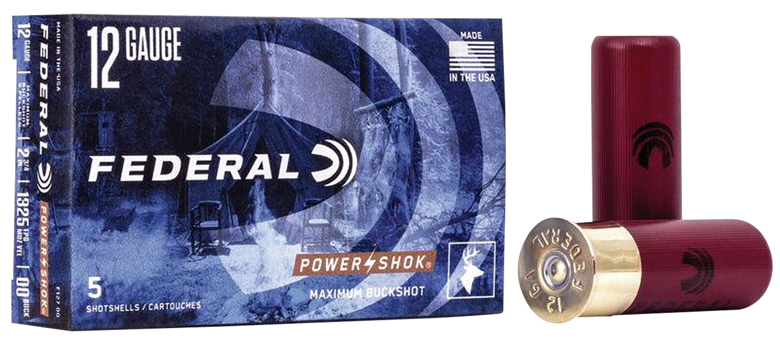 Federal Power-Shok Magnum 12 Gauge 2.75 00 Buck 9 Pellet 1 3/16 oz 5 Rounds - Box or Case