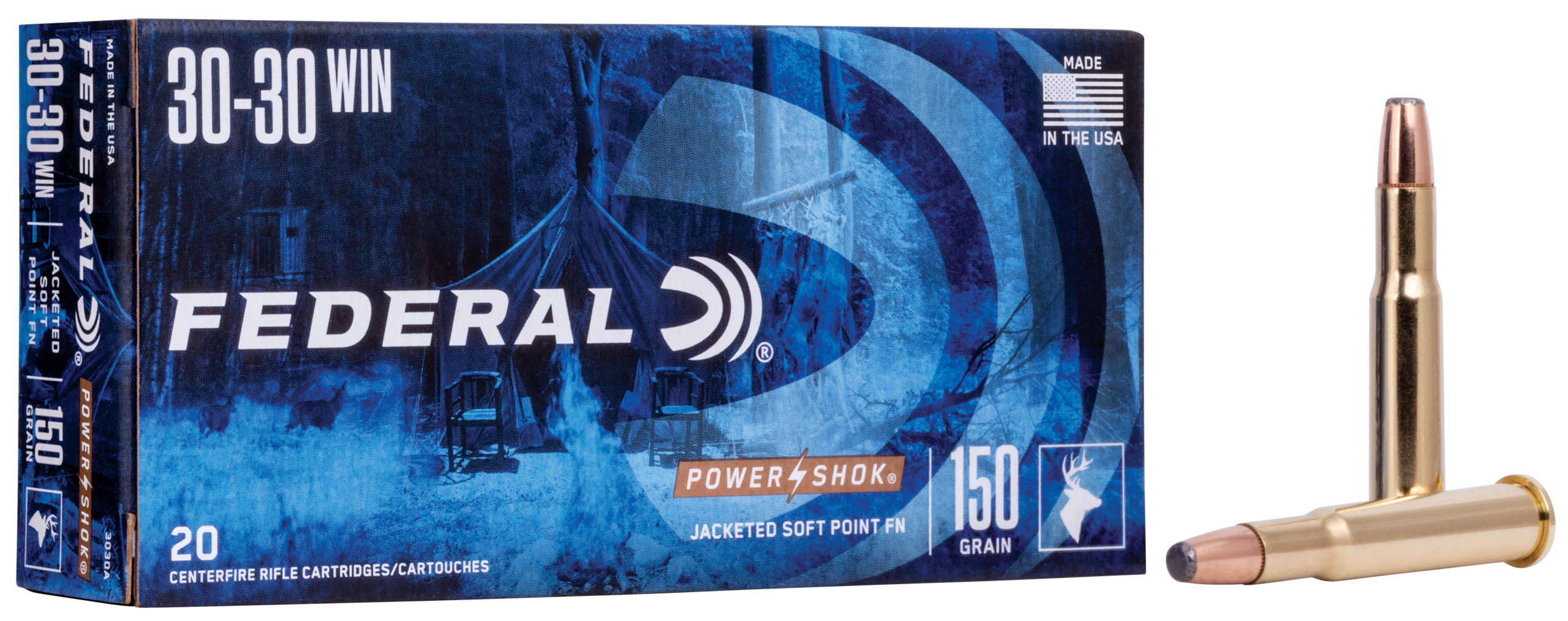 Federal Power-Shok 30-30 Win 150gr Jacketed Soft Point 20rd - Box or Case