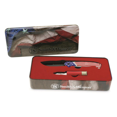 Smith & Wesson Heroes Gift Set 3.25" Drop Point Blade Partially Serrated Folding With Tin