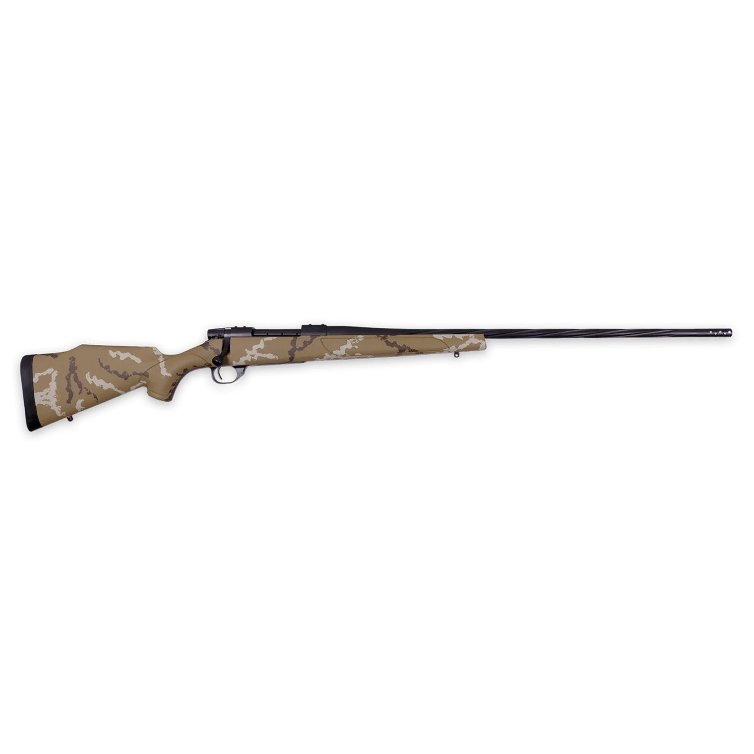 Weatherby VHH7MMPR6B Vanguard Outfitter Full Size 7mm PRC 3+1 26” Black Cerakote #2 Fluted/Threaded Barrel & Drilled & Tapped Steel Receiver, Tan w/Brown & White Sponge Monte Carlo Synthetic Stock