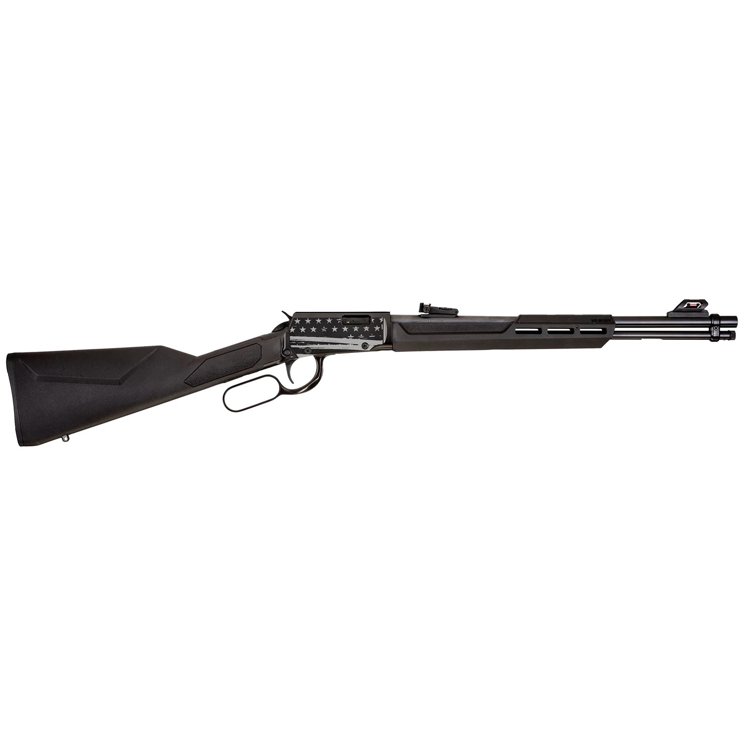 Rossi RL22181SYEN21 Rio Bravo 22 LR 15+1 18” Black Polished Alloy Steel Barrel, Black w/Engraved US Flag Aluminum Receiver, Black Synthetic Fixed Stock