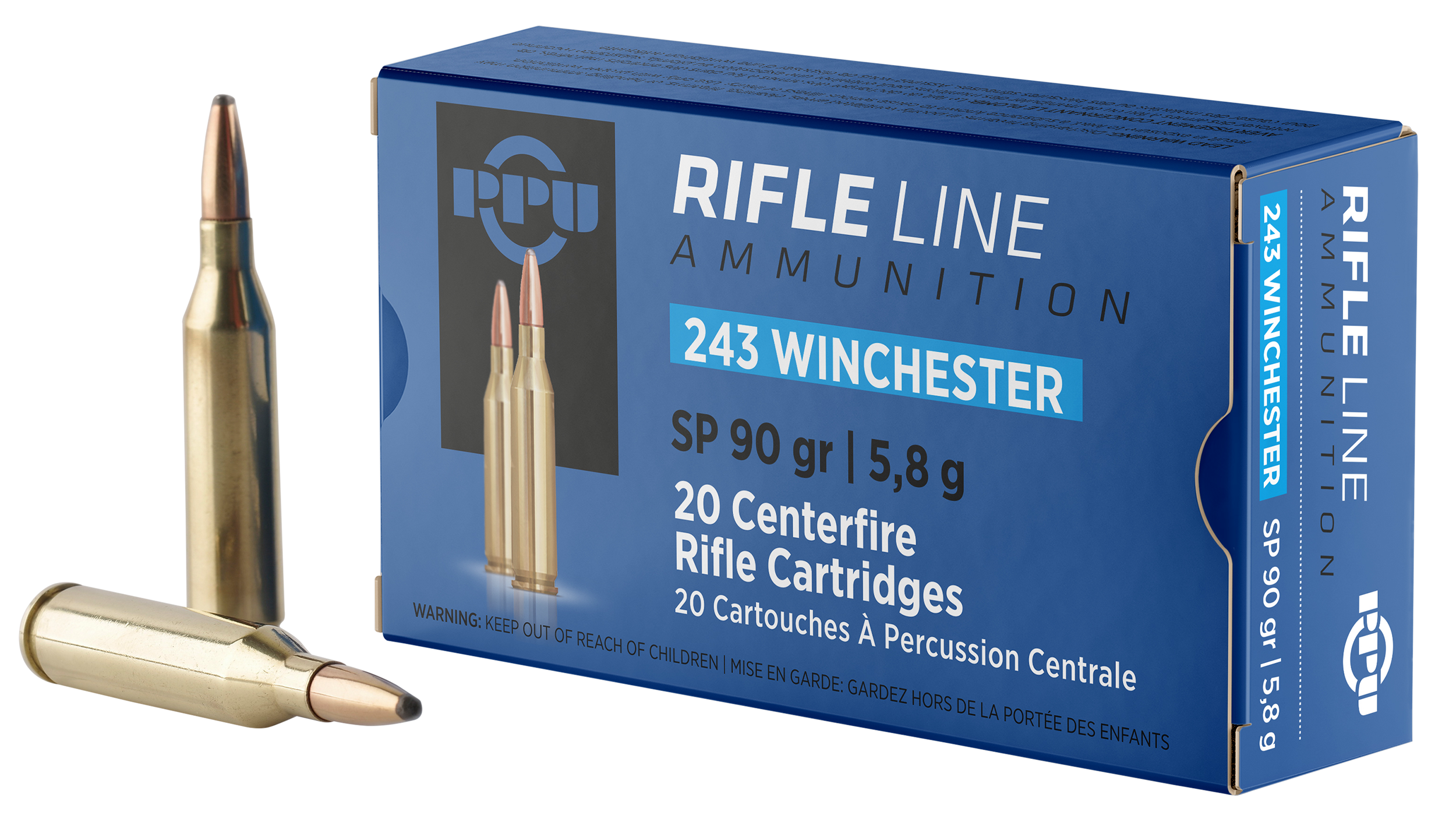 Prvi Partizan Rifle Ammunition PP2431, 243 Winchester,Soft Point (SP), 90 GR, 3100 fps, 20 Rd/bx